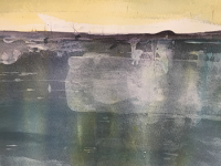 Yellow sky over blue marshes and water in Norfolk