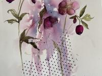 Dark pink hellebores with collaged tissue paper