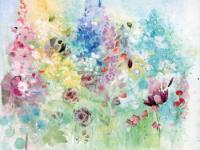 Cottage garden flowers with bees. Collage included