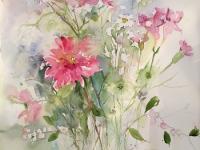 Summer flowers against a blue green background