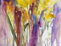 Yellow/golds, purple/pink Spring flowers intermingling