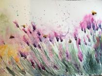 A drift of lavender surrounded by bees