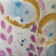 Foxglove shapes with splashes of gold acrylic and pale blue background