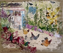Mixed media painting on cardboard