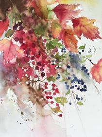 Leaves, haws and privet berries swaying together in teh Autumn hedge