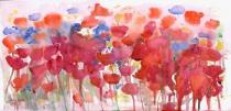 Masses of red poppies in a meadow