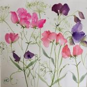 Pink and purple sweetpeas with ammi twisting through them