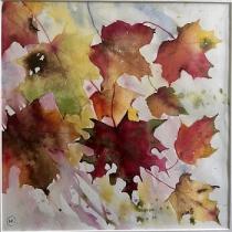 Autumn leaves falling diagonally