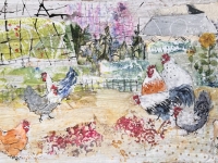 Chickens in the Allotment Chickens in a flower and vegetable allotment.